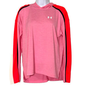 Under Armour Hoodie Womens Pink Orange Black Heatgear Loose Fit Tech Neon Euc